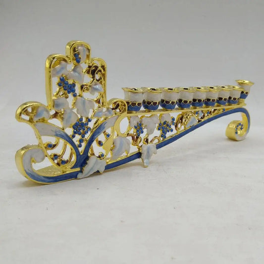 Hanukkah Hand Painted Enamel Menorah Candelabra Chanukah Temple Candlesticks 9 Branches Candle Holder