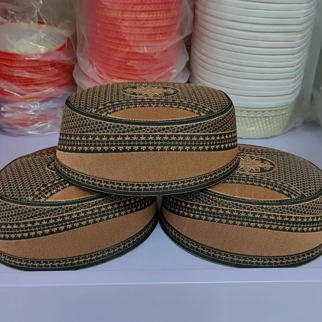 Flat Muslim Hats for Men Embroidered Eid Prayer Hat Ethnic Cultural Islamic Holiday Gift Bonnet Dubai Saudi Caps Turban
