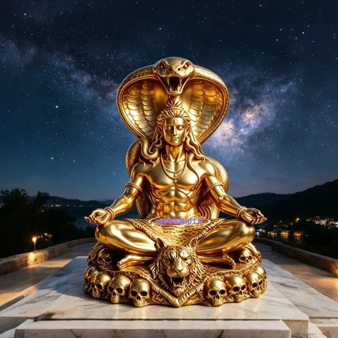 3D Printed Indian Shiva Yoga Statue with Cobra, Meditating Seated Shiva Deity, South Asian Ornament
