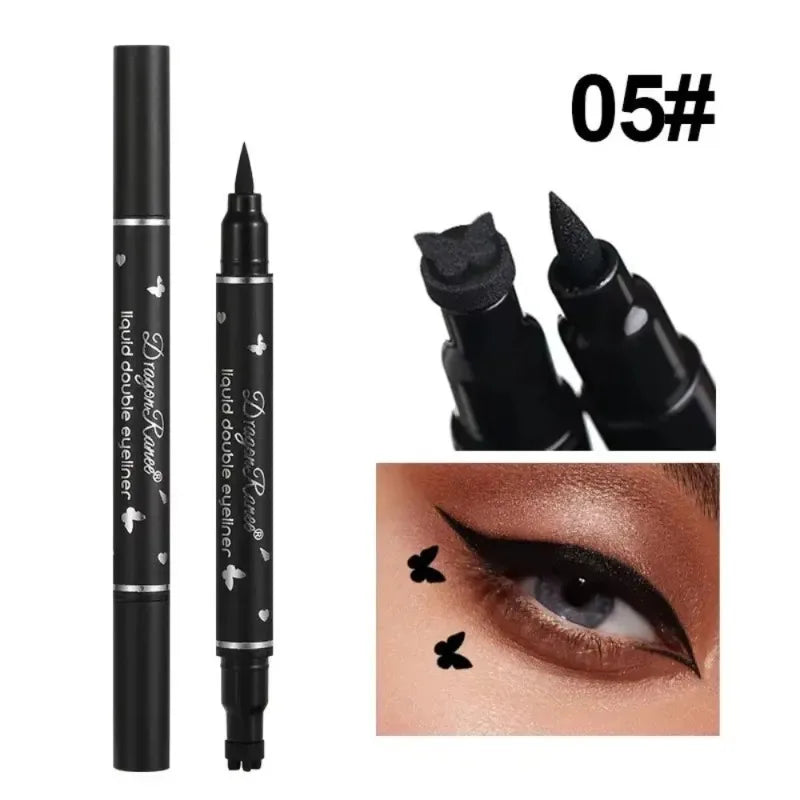 2 in 1 Black Eyeliner Stamp Waterproof Sweat-proof Dual-ended Liquid Eyeliner Quick Dry Easy Applying Eyeliner Pen Lazy Makeup