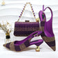 2026 Nigerian Women Heel Ladies Italian Luxury Design Green Shoes And Bag Set Decorated with Rhinestone Handbag Wedding Party