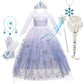 Birthday Kid Girls Cosplay White Elsa Mesh Costumes Snow Queen Elsa Princess Long Dress Halloween Party Carnival Clothes Vestido
