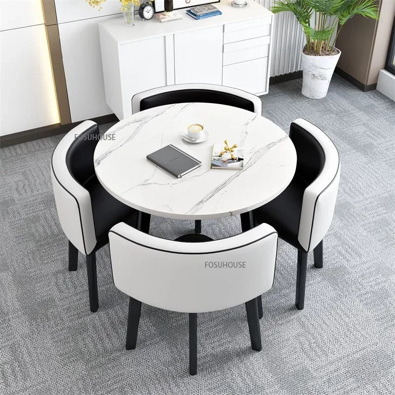 Nordic Round Dining Tables Set for Dining Room Furniture Kitchen Dining Table Set with 4 Chairs Home  Light Luxury Center Tables