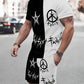 2025 Summer Men's Clothing Letter Print Short Sleeve Top Men's Elastic Waist Shorts 2-piece Set Plus Size T Shirts Shorts Set