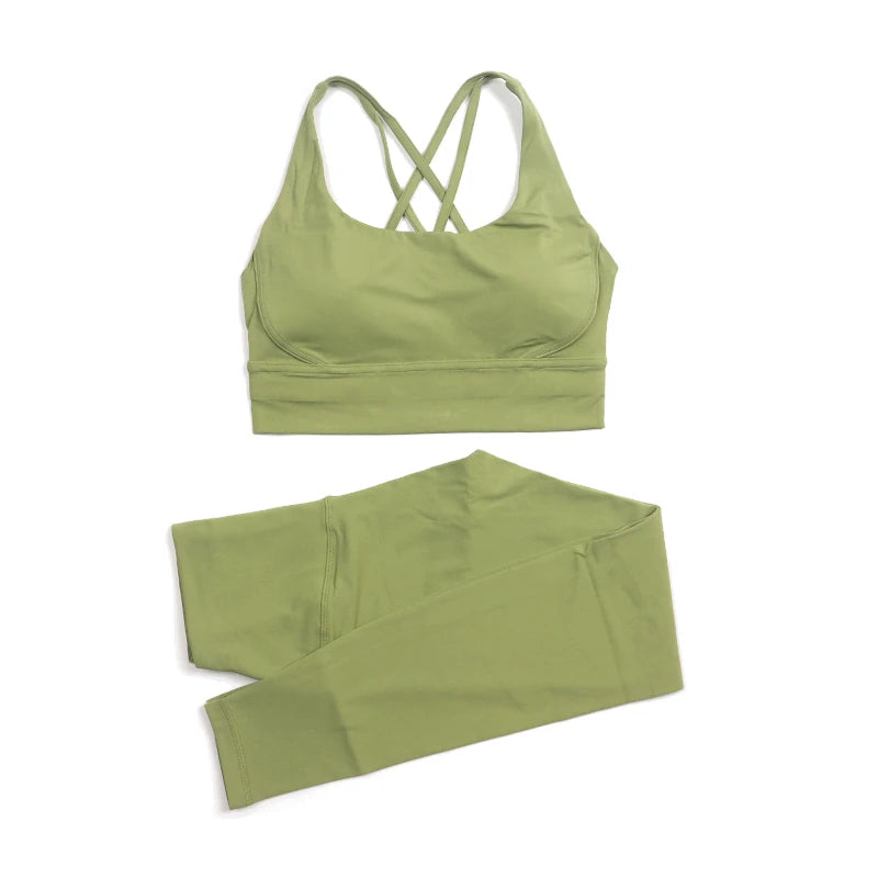 SOISOU Nylon Yoga Set Women's Tracksuit Gym Fitness Set Woman 2 Pieces Leggings Sports Bra Breathable Sportwear Woman Clothes