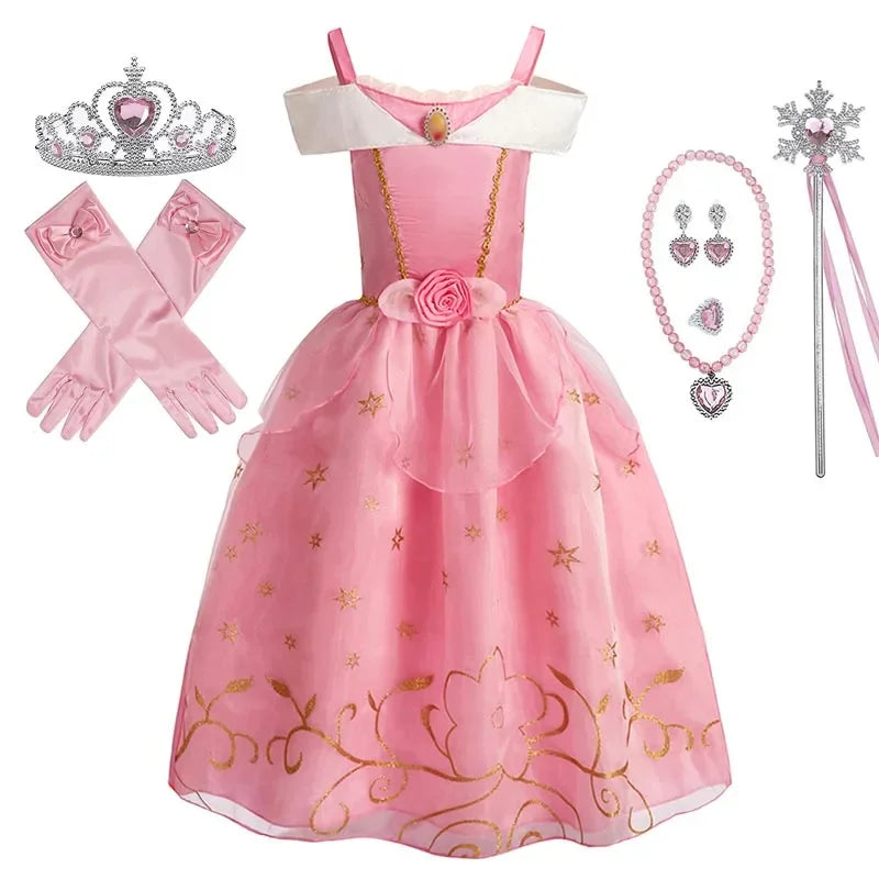 Girls Princess Dress Kids Birthday Cosplay Cinderella Snow White Aurora Rapunzel Halloween Costume Children Party Dresses