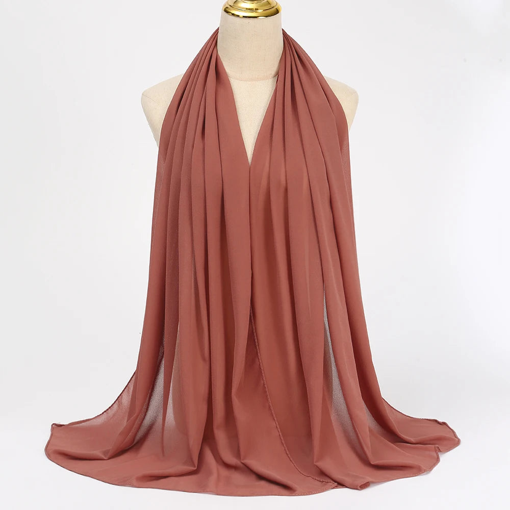 Muslim Chiffon Hijabs For Woman Long Solid Color Head Wrap For Women Shawls Scarves Ladies Muslim Veil Hijab