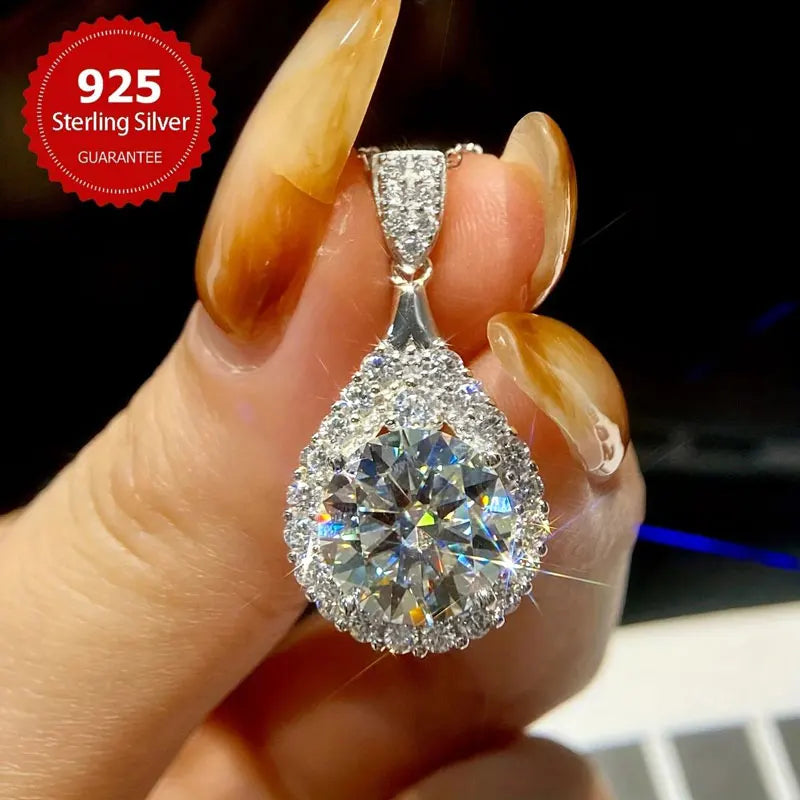 OXTAO 18K White Gold Moissanite Water Drop Necklace Pendant Female Jewelry Certified 925 Sterling Silver Anniversary Gift