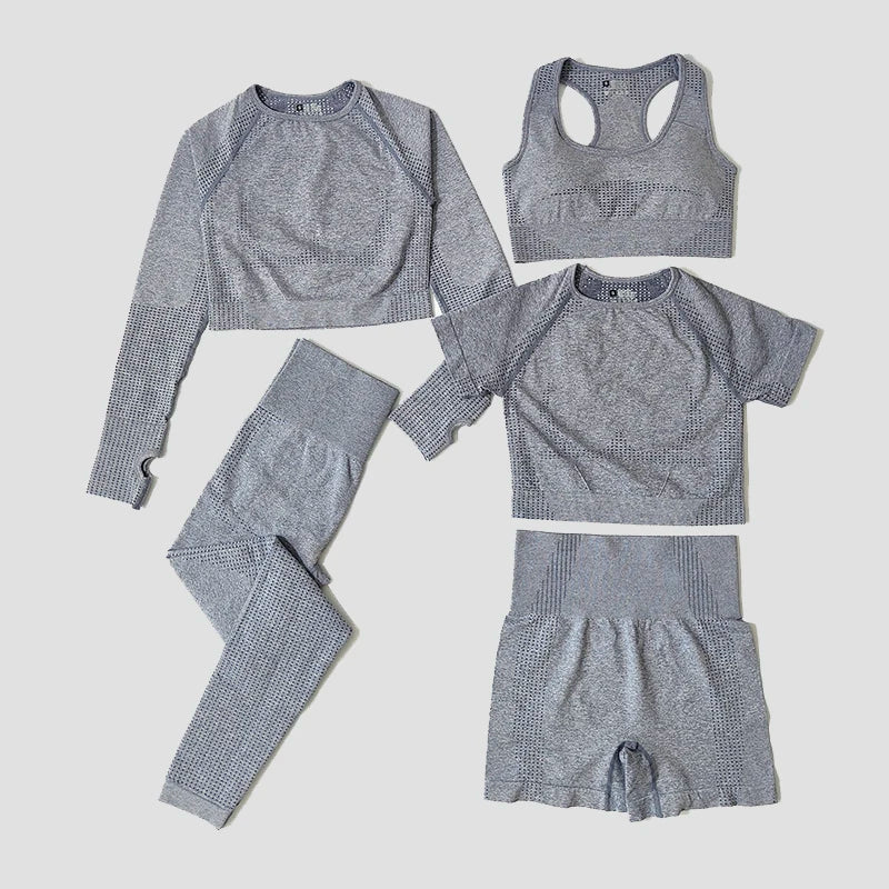 2/3/5PCS Seamless Women Yoga Set Workout Sportswear Gym Clothing Fitness Long Sleeve Crop Top High Waist Leggings Sports Suits