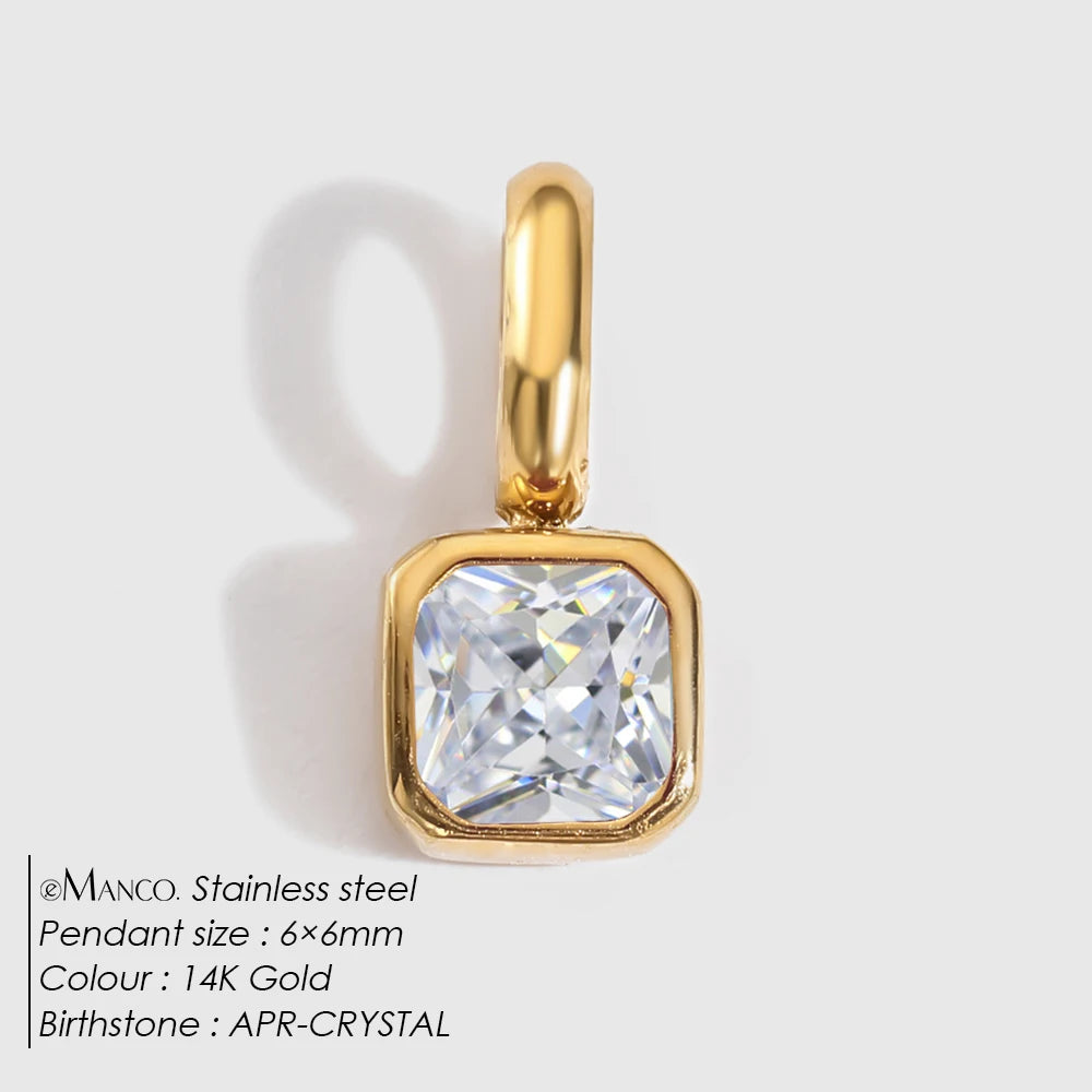 EMANCO Stainless Steel Classic Octagon Birthstone Charms 14K Gold Plated Pendant For DIY Jewelry Making Necklace