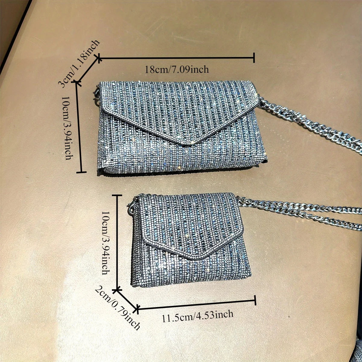 JIOMAY New Rhinestone Bag for Women Shiny Mini Silver Clutch Bag Girls Chain Crossbody Bag Wholesals Items For Small Business