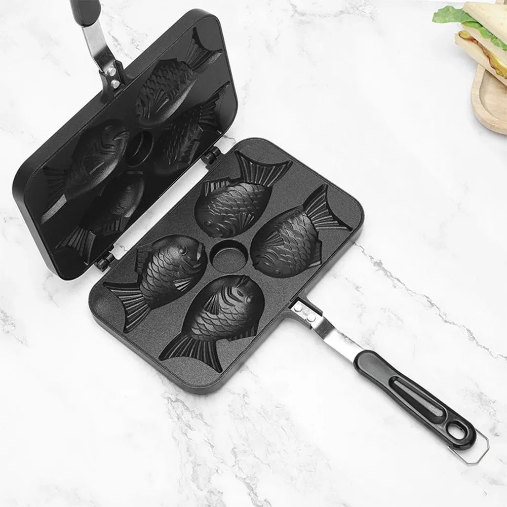 Japanese Taiyaki Waffle Maker Double Fish Shaped Dessert Cake Pan Kitchen Pancake Fry Pan Waffle Molds for Hot Desserts