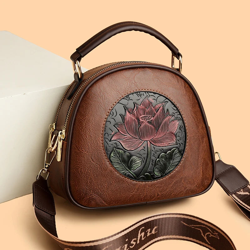 Vintage Handbag Women Shoulder Bag Luxurious Designer Round Bag High-quality Gift Embossed Printed Crossbody Purse for New Women