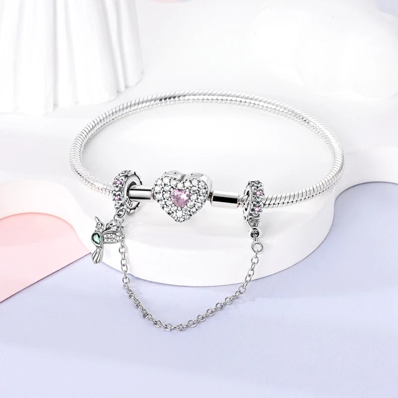 Silver Clasp 925 Sterling Silver CZ Pave Clip Charms Daisy Beads Stopper Safety Chain Fit Original Bangle Bracelet Jewelry Clips