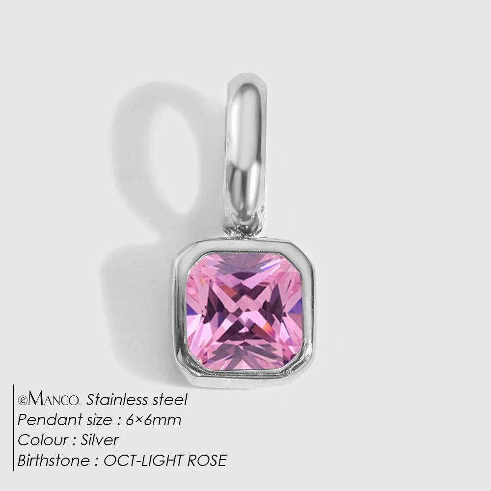 EMANCO Stainless Steel Classic Octagon Birthstone Charms 14K Gold Plated Pendant For DIY Jewelry Making Necklace