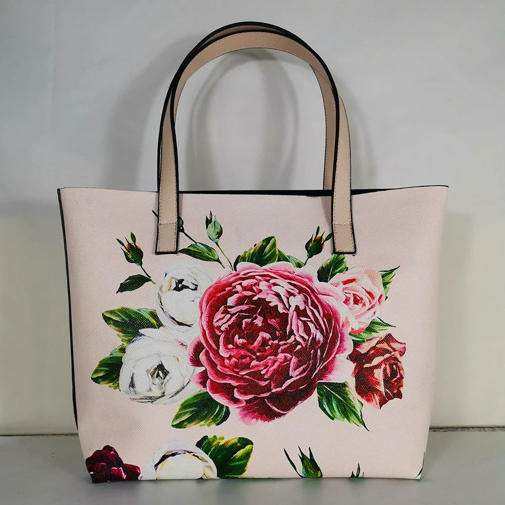 Italy Luxury Print Travel Shoulder Bag Floral Textured-Leather Shopper Tote large tote bag famous brand bag women girl handbag