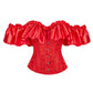 Women's Sexy Corset Bustier Button Down Back Tied Elegant Embroidered Ruffles Trim Strapless Slim Fit Off The Shoulder Tops