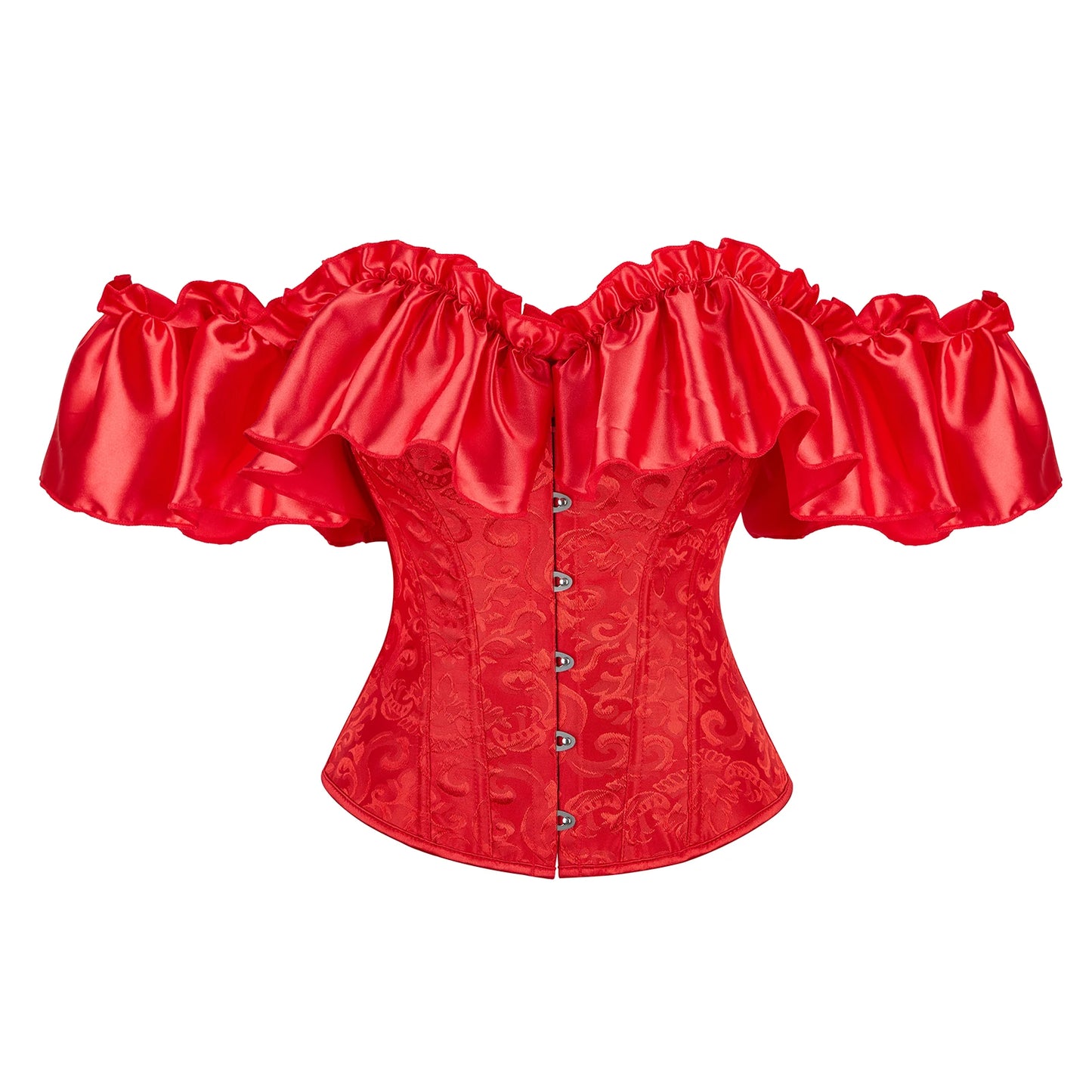 Women's Sexy Corset Bustier Button Down Back Tied Elegant Embroidered Ruffles Trim Strapless Slim Fit Off The Shoulder Tops