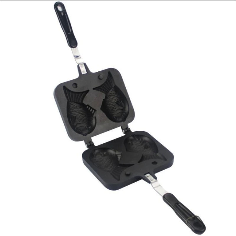 Japanese Taiyaki Waffle Maker Double Fish Shaped Dessert Cake Pan Kitchen Pancake Fry Pan Waffle Molds for Hot Desserts