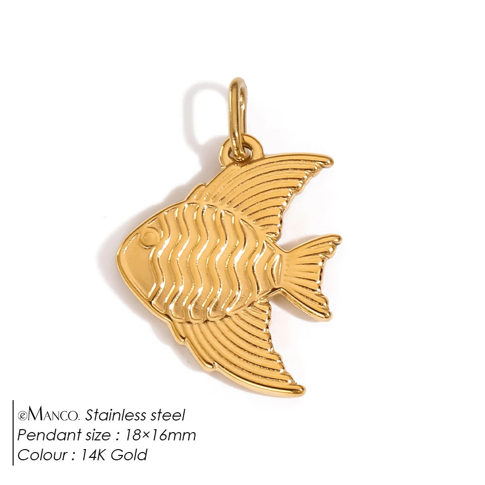 EMANCO Fashion Marine Animals Charms Shell Fish Tail Hippocampus Japonicus Stainless Steel Pendants for Jewelry Making Bulk
