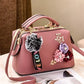 High-End Embroidered Soft Leather Women's Bag Large Capacity Commuter Contrast Color Small Square Bag Cloud Pattern Daily Use