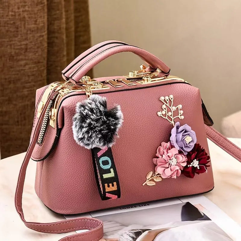 High-End Embroidered Soft Leather Women's Bag Large Capacity Commuter Contrast Color Small Square Bag Cloud Pattern Daily Use