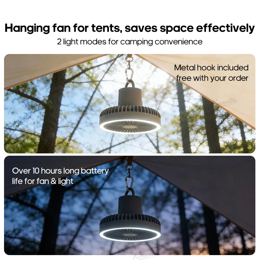 10000mAh 4000mAh Camping Fan Rechargeable Desktop Portable Circulator Wireless Ceiling Electric Fan with Power Bank LED Lighting