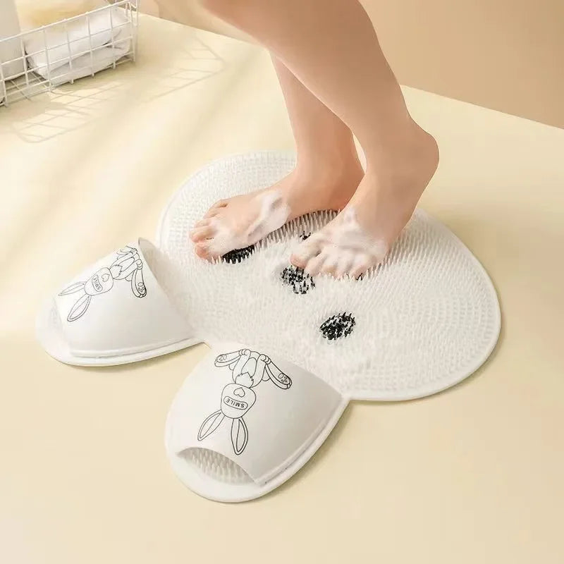 Rabbit Anti Slip Bath Mat Circular Massage Design Back Suction Cup Scrubber Foot Back Shower Anti Fall Device Bathroom Supplies