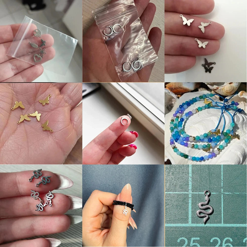 5pcs Stainless Steel Tree of Life Charms for Jewelry Making Moon Cross Butterfly Snake Pendant Tiny Charm Bracelet Earrings DIY