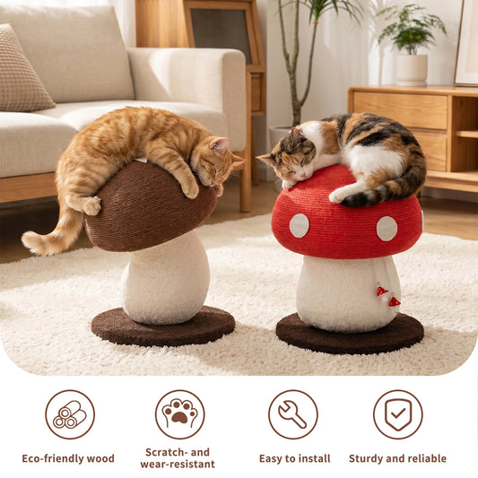 Mushroom Shape Sisal Rope Cat Scratcher, Durable Climbing Post & Play Toy for Indoor Cats, Non-Shedding Scratching Pole