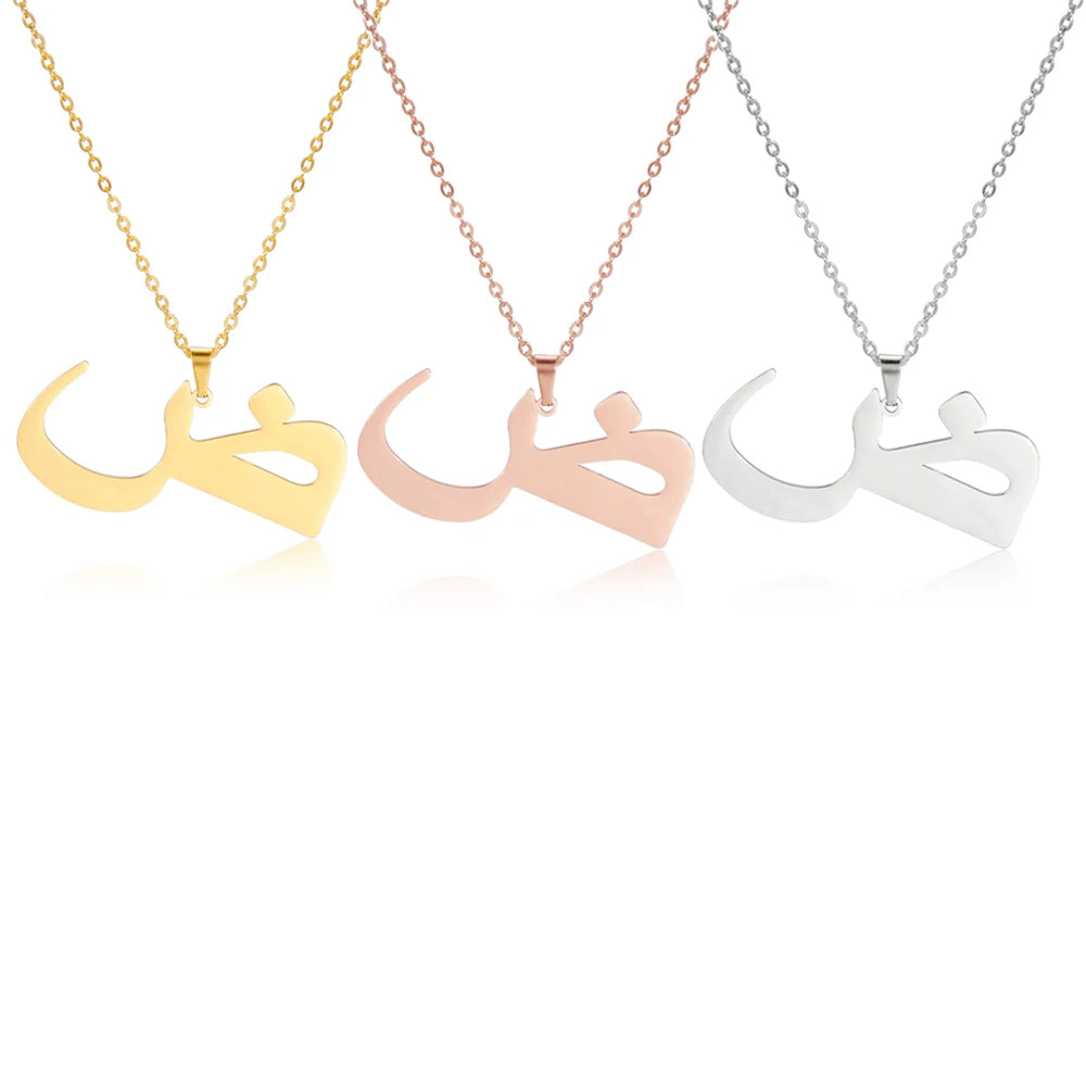 EUEAVAN Arabic Letter Pendant Necklace for Women Men Stainless Steel Arab Initial Alphabet Necklaces Lucky Amulet Muslim Jewelry