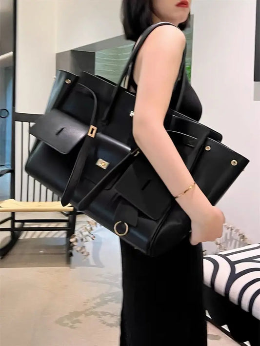 Genuine Cowhide Leather Tote Top Women's Bag Large-Capacity Neutral Motorcycle Wing Underarm Messenger Bag for Ladies 2025