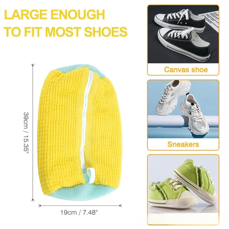 Anti-Deformation Shoe Washing Bag for Machine - Polyester Mesh Laundry Sock with Zipper for Sneakers/Boots,39x19cm,Reusable Dry