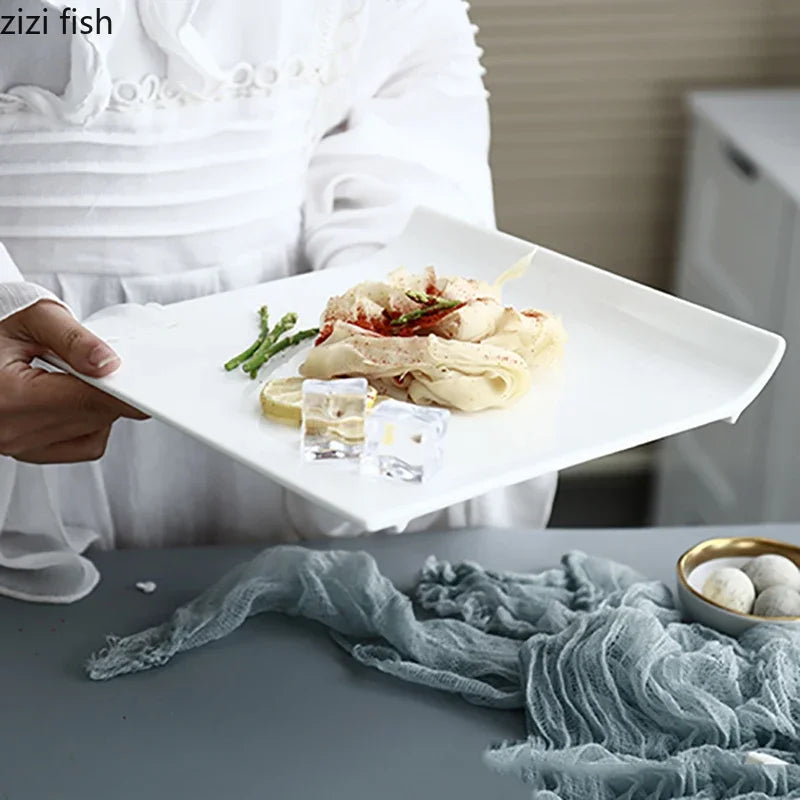 Square Ceramic Plate White Steak Plate Dessert Sushi Plate Serving Plates Flat Plates Molecular Cuisine Restaurant Tableware