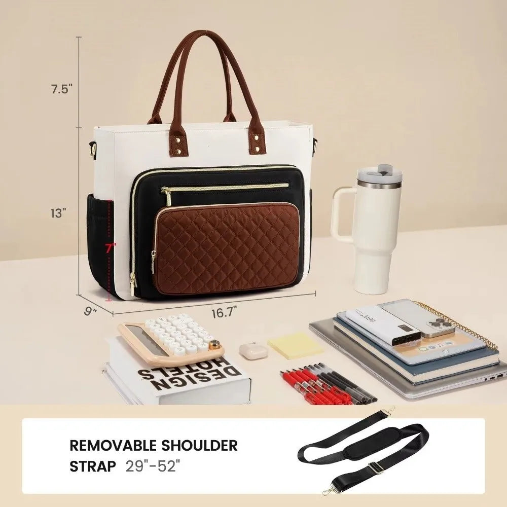 Large Capacity Tote Bag for Women Multi-Pocket Water-resistant Work Briefcase Professional Lightweight Quilted Shoulder Bag