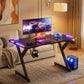 FRODROVIA Ergonomic Gaming Desk with RGB LED Lights Carbon-Fiber Surface PC Workstation Table with Headphone Hook And Cup Holder