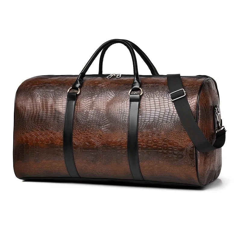 Large Capacity Retro Crocodile-Textured Travel Duffel Bag - Durable Unisex Vacation Luggage,  Versatile Gift for Men & Women