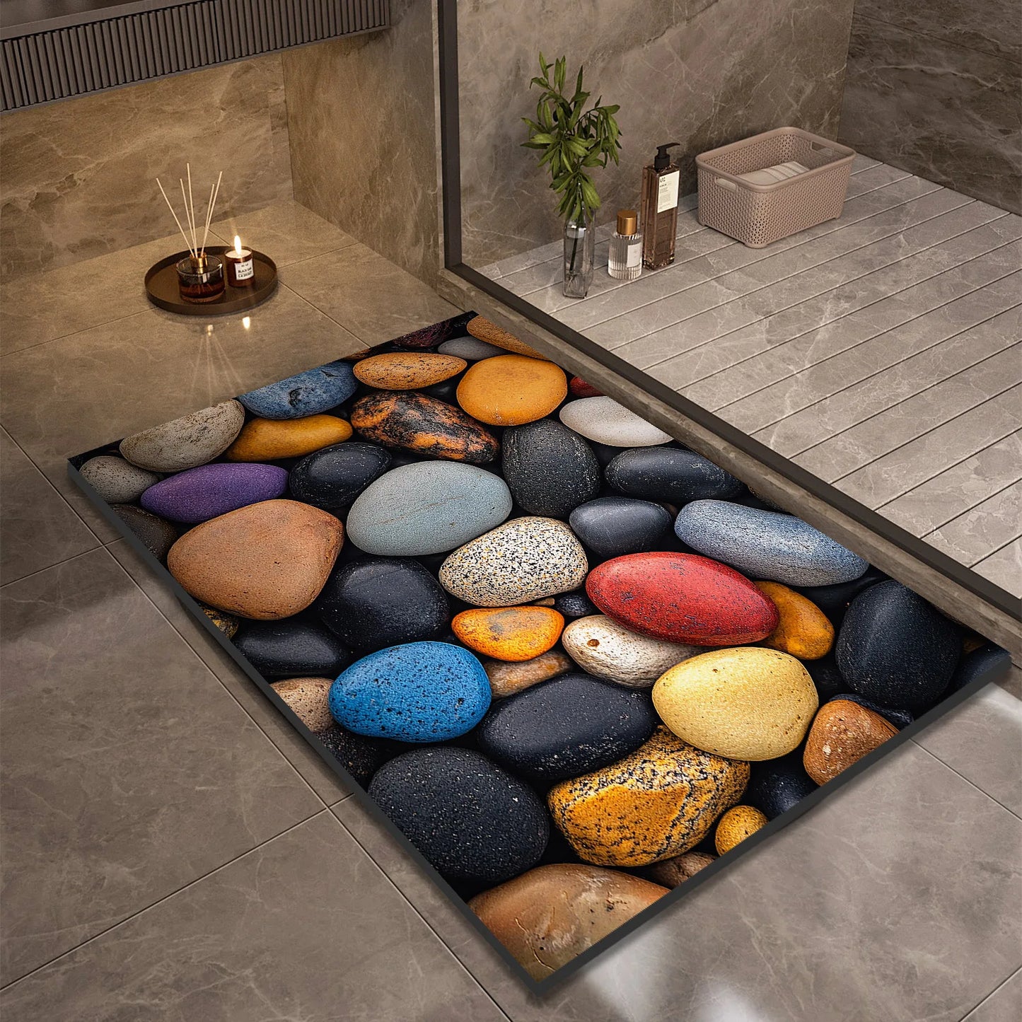 Stone Design Diatomite Bath Mat Bathroom Non-slip Shower Foot Mats Absorbent Quick Dry Toilet Rugs Carpet Doormat Washable
