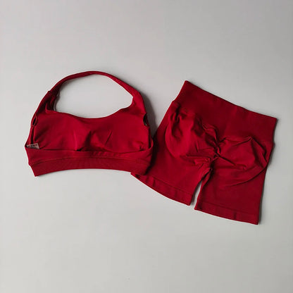 2 Pieces Yoga Suit for Women Seamless Fitness Gym Clothes Halter Sports Bra Matching Shorts Workout Sets Gym Set Outfit