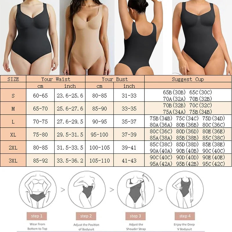 Guudia Ruched Breast Shapewear Bodysuit Wide Shoulder Strap Tummy Control Bodysuits V Neck Shaper Bodysuit Tank Top Bodysuit