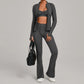 3PCS Women's Seamless Yoga Sets Sports Jackets Bra Flared-pants Suits Slim Fit Hip-Lifting Tracksuits Fitness Gym Workout Sets