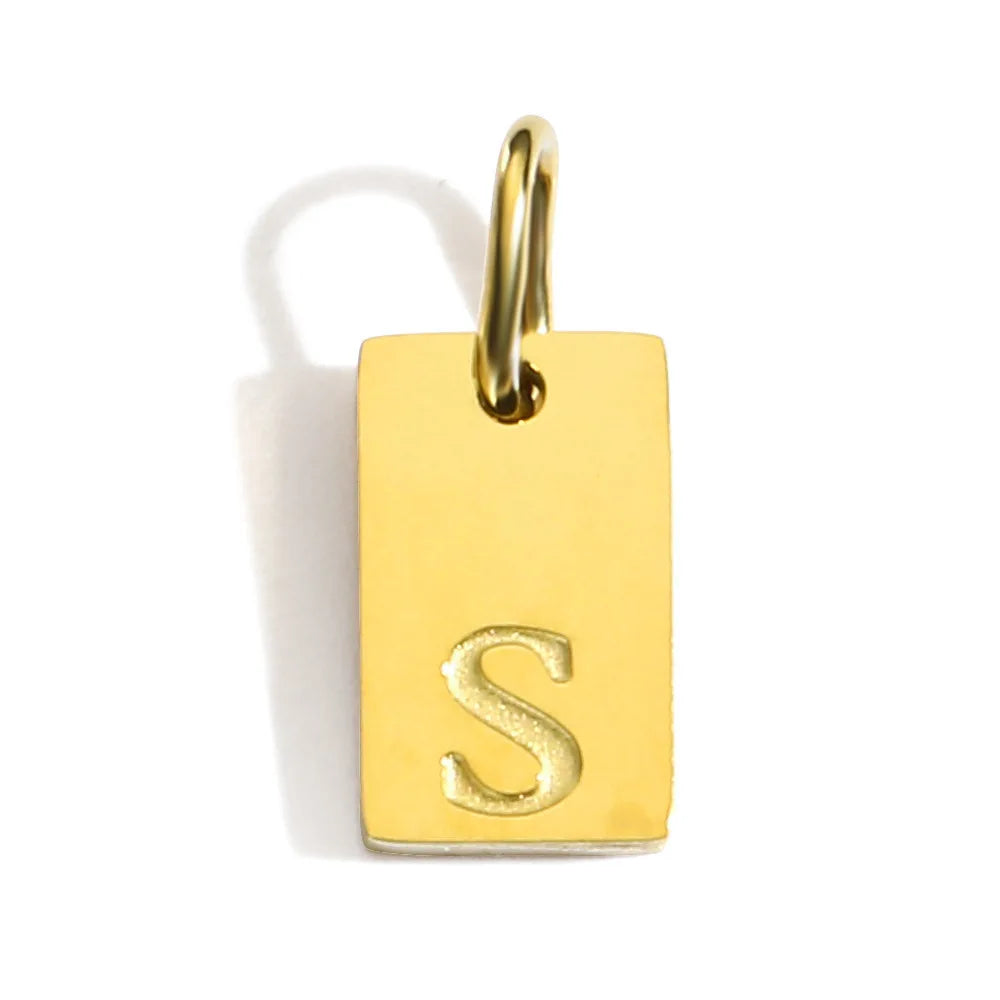 Polished Stainless Steel Square Gold Color Pendant Hang 26 Letters DIY Bracelet Pet Collar Necklace Jewelry Making