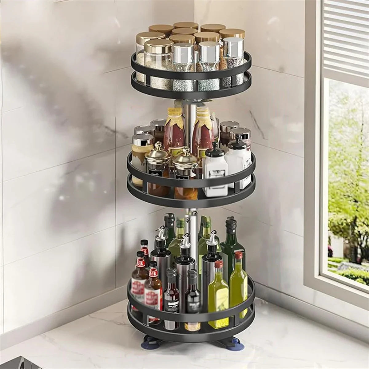 360° Rotatable Kitchen Storage Rack, Spice Organizer Turntable, Clean Storage Rack for Kitchen Accessories