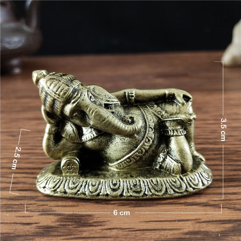 Golden Lying Ganesha Buddha Statue Elephant God Sculpture Ganesh Figurines Man-made Stone Home Garden Decoration Buddha Statues