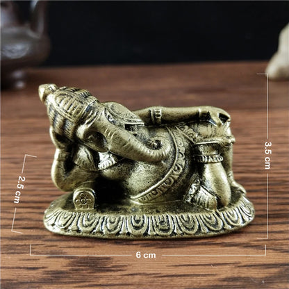 Golden Lying Ganesha Buddha Statue Elephant God Sculpture Ganesh Figurines Man-made Stone Home Garden Decoration Buddha Statues