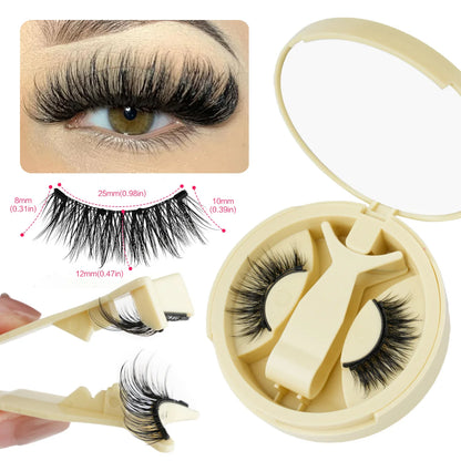 1 Pairs Magnetic Fake Eyelashes Kit Handmade Fluffy Faux Mink Lashes Curler 3D False Eyelashes Extension Makeup with Tweezers