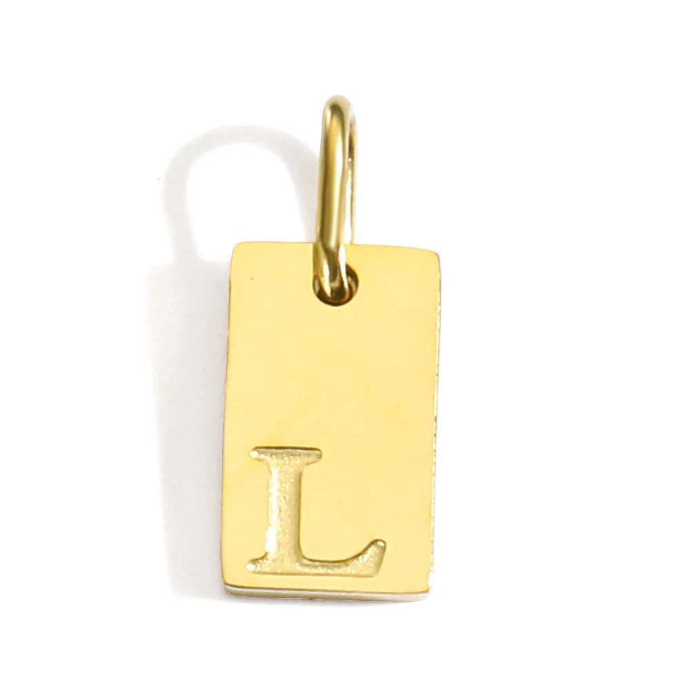 Polished Stainless Steel Square Gold Color Pendant Hang 26 Letters DIY Bracelet Pet Collar Necklace Jewelry Making