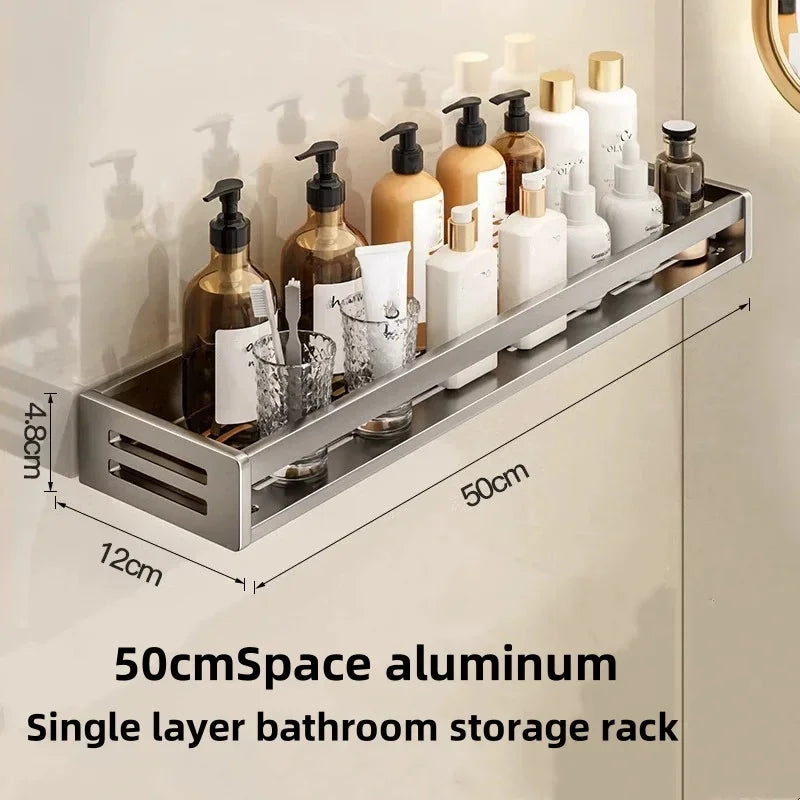 Maximize Your Space: No-Drill Aluminum Corner Shelf for Bathroom | All-in-One Shampoo Organizer & Towel Holder Solution