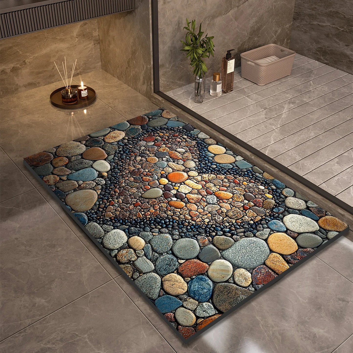 Stone Design Diatomite Bath Mat Bathroom Non-slip Shower Foot Mats Absorbent Quick Dry Toilet Rugs Carpet Doormat Washable