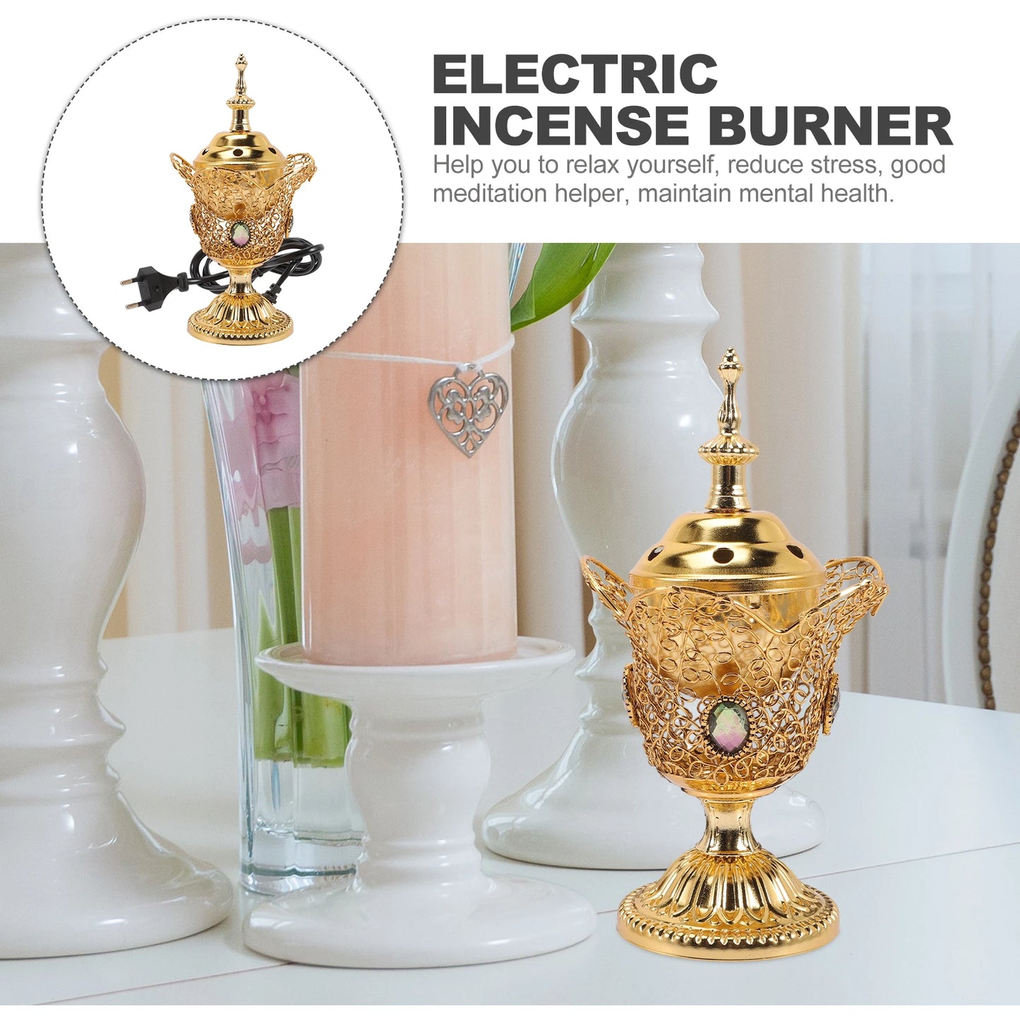 Incense Burner Electric Home Decor Censer Metal Aromatherapy Stove Middle Eastern Style Living Room Table Desk Furnishing decor